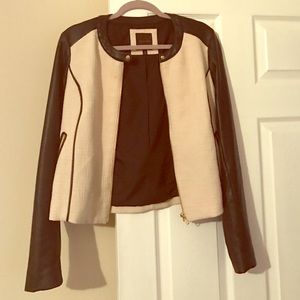 Black leather and tweed jacket