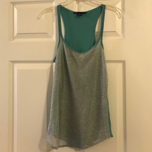 Armani Exchange silver/teal mesh overlay tank