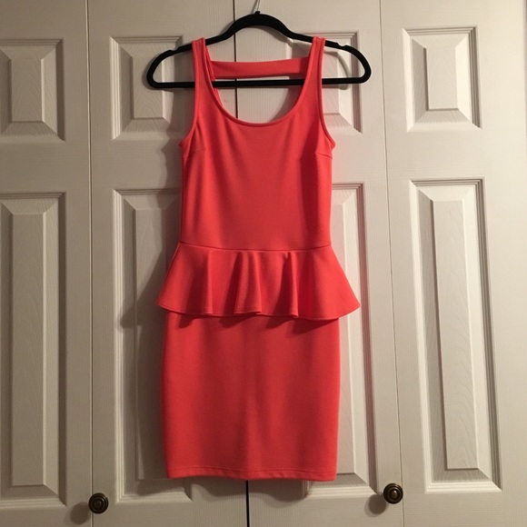Coral peplum dress, worn once