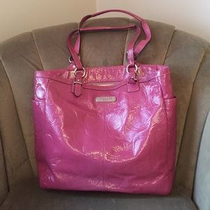 COACH raspberry patent tote