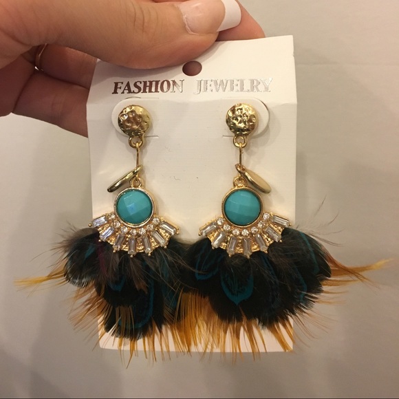 💐Stylish Rhinestone Faux Gem Feather Earrings💐
