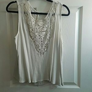 Crochet front button back crepe top