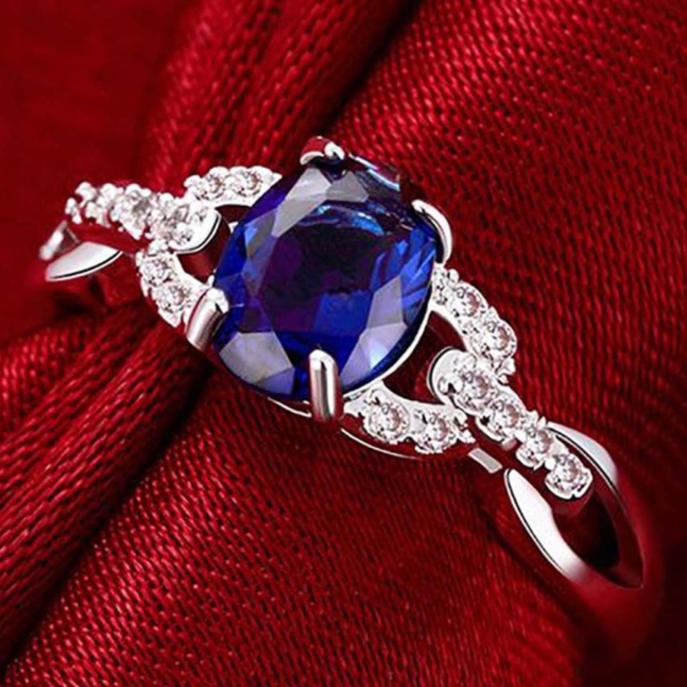 💖 925 Sterling Silver Cushion Cut Sapphire Ring - Picture 2 of 6