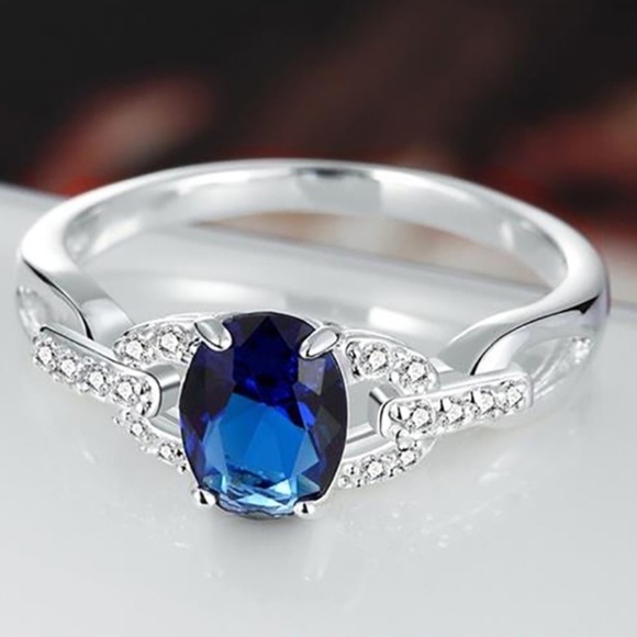 💖 925 Sterling Silver Cushion Cut Sapphire Ring - Picture 4 of 6