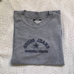 Vintage Guess Embroidered Grey Tshirt Jeans Gray