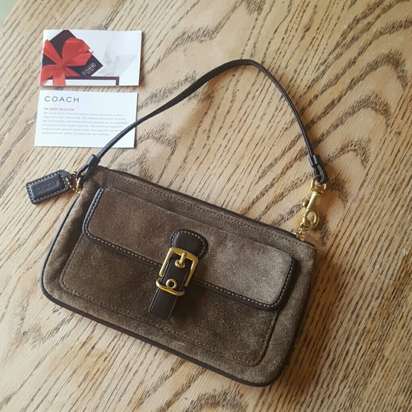 Brown Suede Coach Clutch Wristlet
