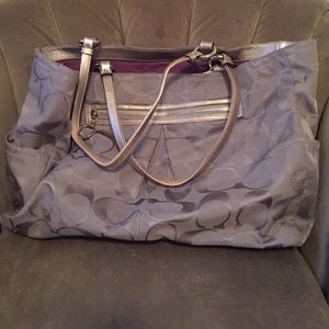COACH large silver fabric tote