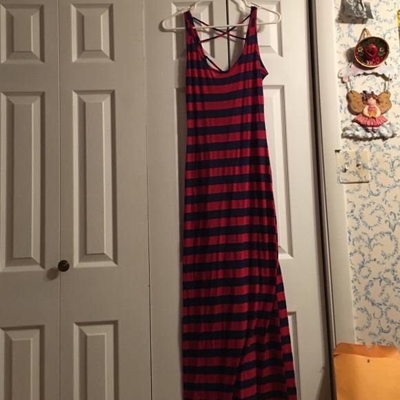 Navy and red striped maxi dress. Gently worn