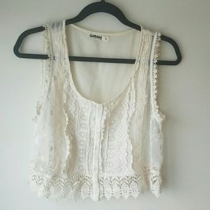 Cream lace garage crop tank