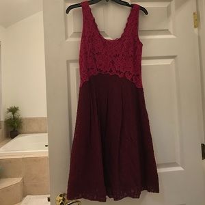 Maroon and cranberry lace dress by Anthropologie