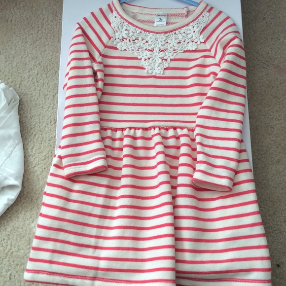 Carters red striped sweater long dress w/ lace trim