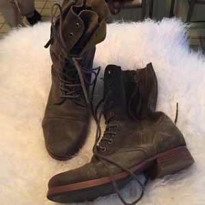 OLIVE SUEDE COMBAT BOOTS