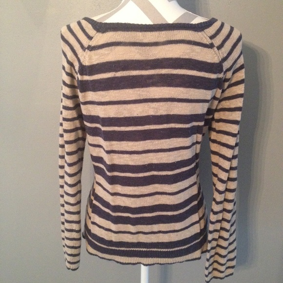 Lucky Brand beige and navy striped sweater - Picture 2 of 4