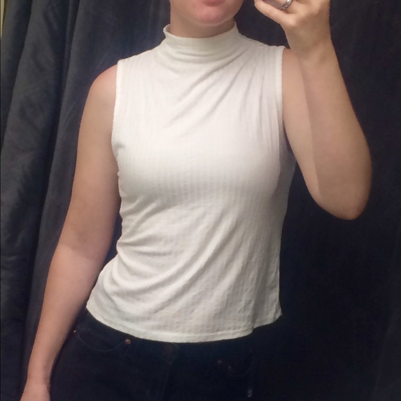 White Mockneck Sleeveless Shirt