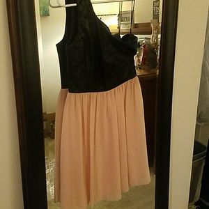 Pink and black one shoulder dress