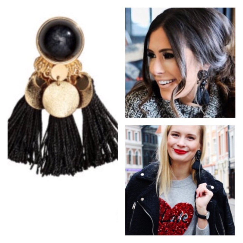 🌷 Brand new beautiful black tassel & Gold diss earrings JK1