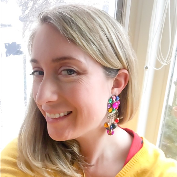 Vintage Jewel Tone Dangle Clip on Earrings - Picture 3 of 4