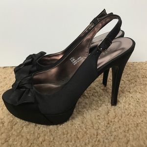 Black Bow Silky Sling Back Open Toe High Heel