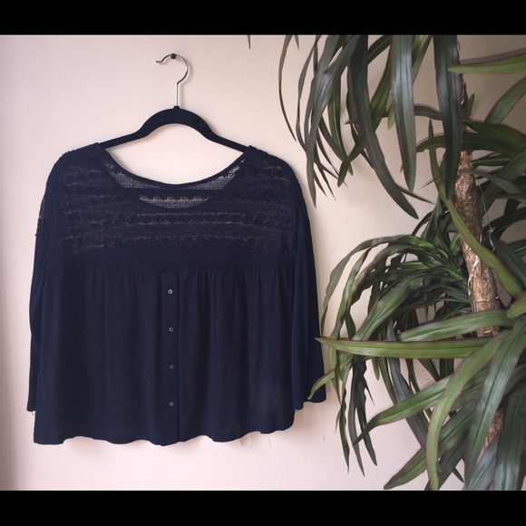 Abercrombie & fitch Navy Top With Lace Detail - Picture 3 of 3