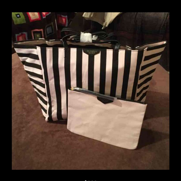 NWT Victoria secret bag, pink and black stripes