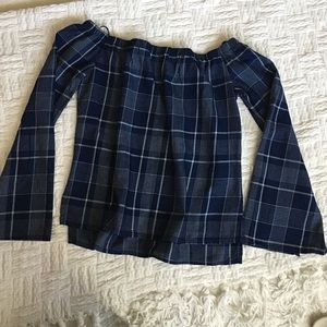 Anthropologie Tops - Cloth & Stone Plaid Blue Off-the-shoulder Top Anthropologie Tops - Cloth & Stone Plaid Blue Off-the-shoulder Top