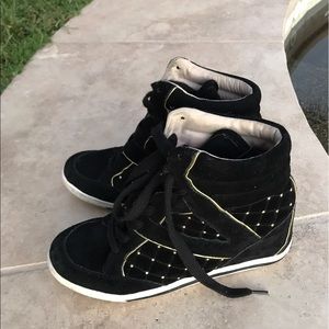 Vince Camuto Black Embellish Wedge Sneakers