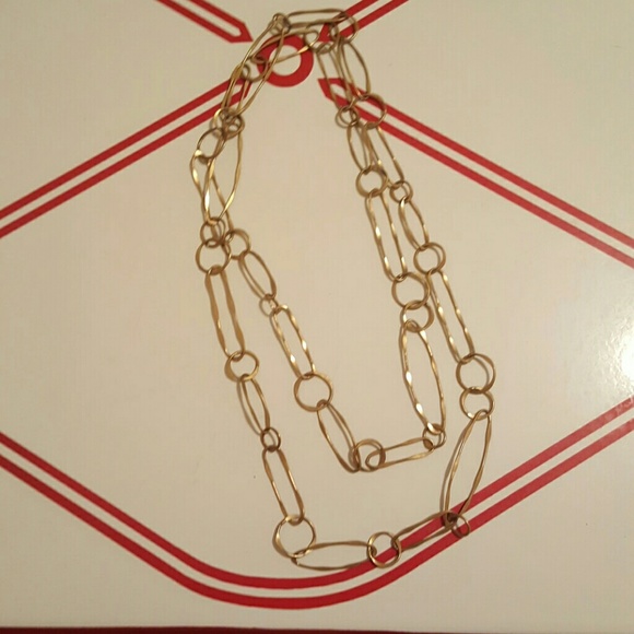 Hammered metal geometric necklace- long!