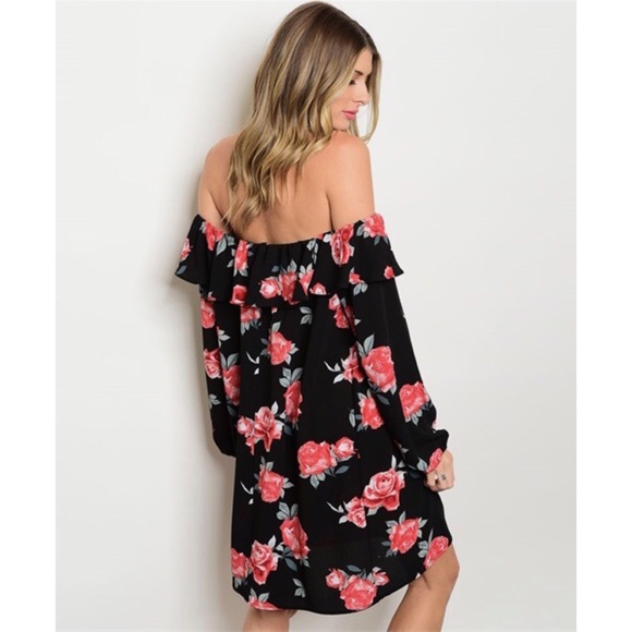 LAST Off the Shoulder Flutter Rose Floral Dress - Picture 2 of 2