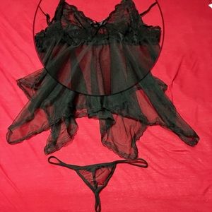 Sexy black laced mesh lingerie