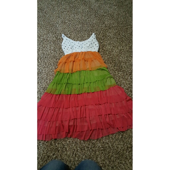 Medium Dress Orange, Green And Pink