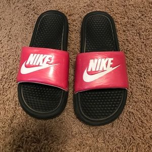 Pink nike slides