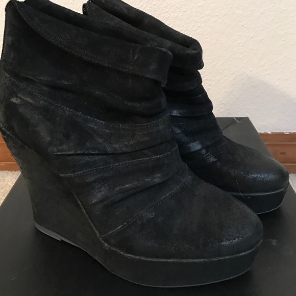Boutique 9 Platform Black Suede Wedge Booties-NWT - Picture 1 of 4