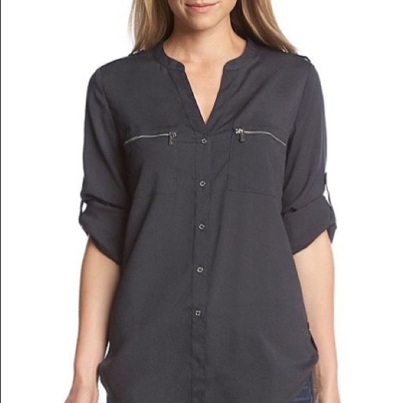 Calvin Klein Zip-Pocket Utility Blouse (dark grey)