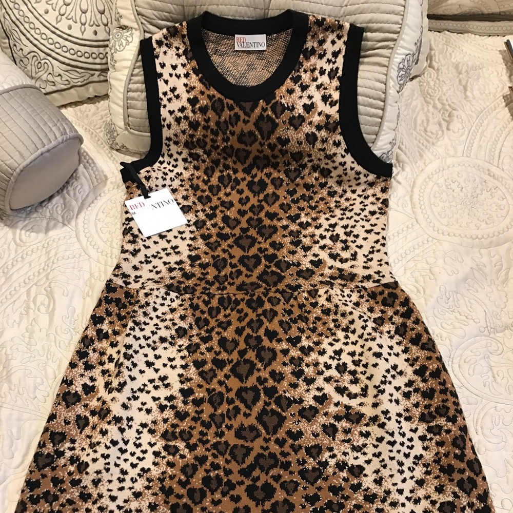NWT RED Valentino Heart-Leopard-Print Dress - Picture 5 of 7