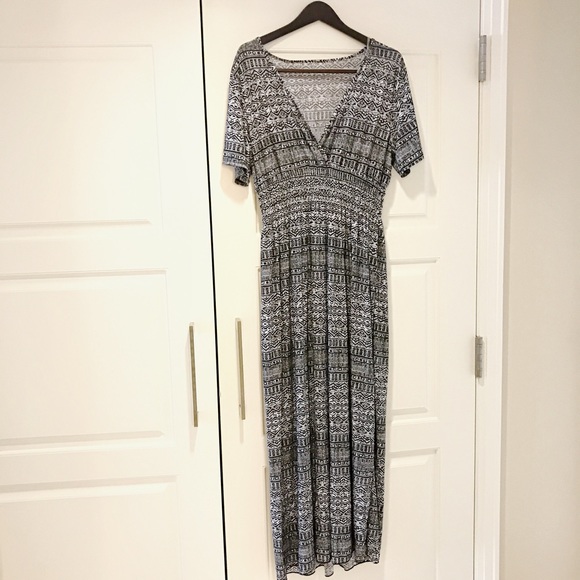 Kimono maxi dress empire waist deep plunge V neck