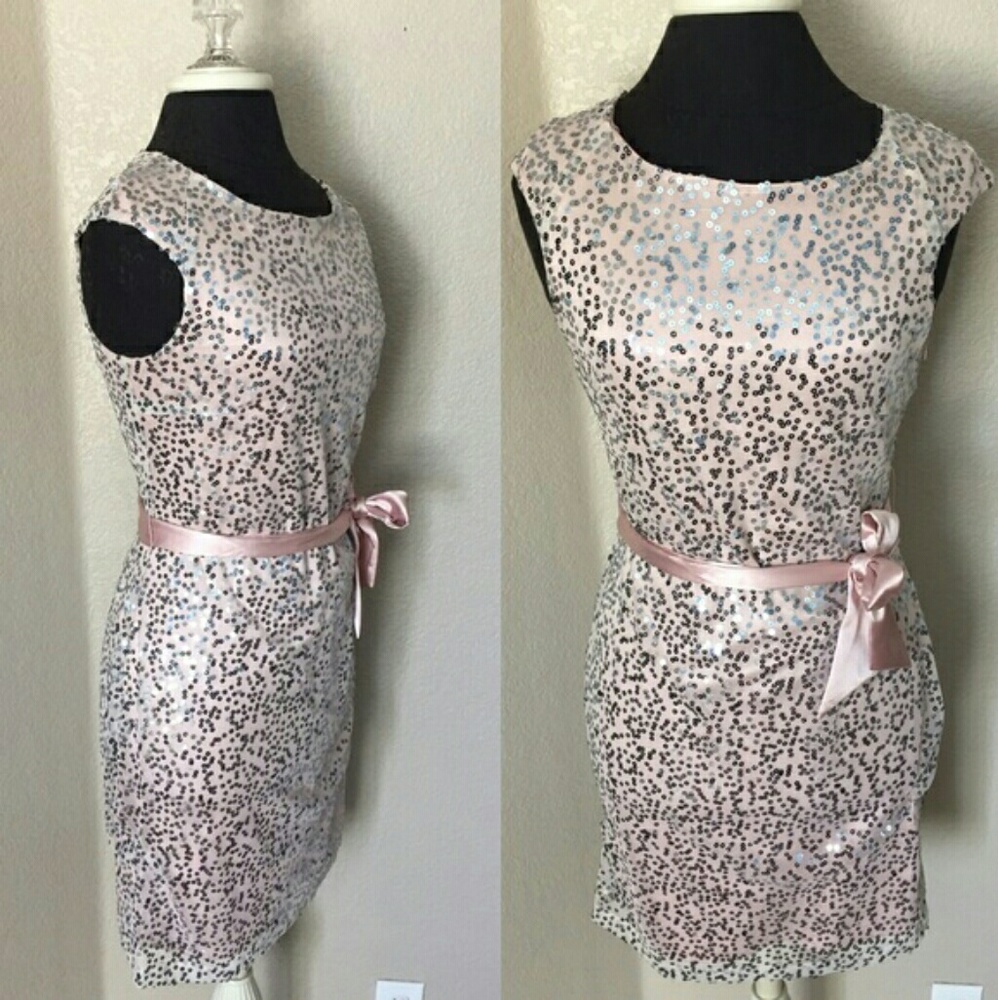 Pink Sequined Sheath Dress