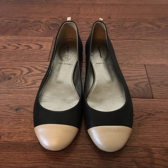 JCrew black and cream leather flats
