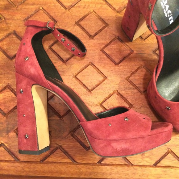 New Coach Margarita Star Studded Red Suede Heels - Picture 3 of 4