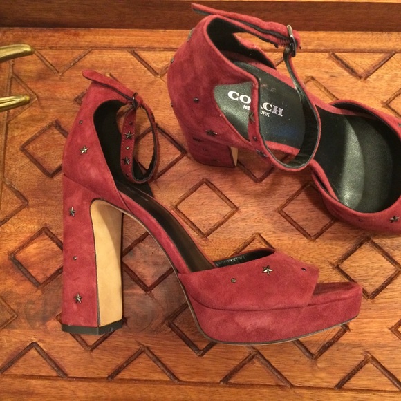 New Coach Margarita Star Studded Red Suede Heels - Picture 4 of 4