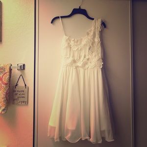 Beautiful chiffon&lace off shoulder mini dress