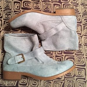 Blue suede booties! Size 9.5. BRAND NEW!!