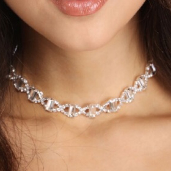 Silver Rhinestone Baguette Choker