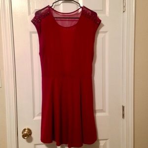 Mesh & spike detail Fit + Flare Red dress -