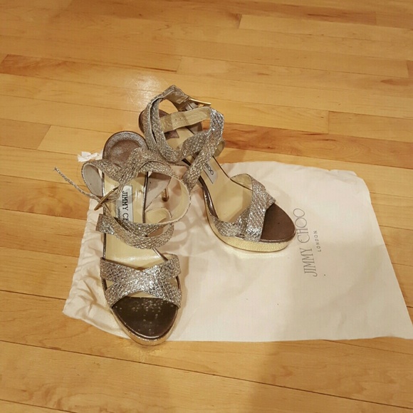 Authentic metallic Jimmy Choo heels sz 36.5 vamp - Picture 1 of 4