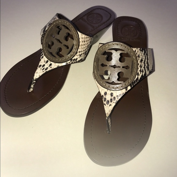 Tory Burch Shoes - Tory Burch python print thong wedge