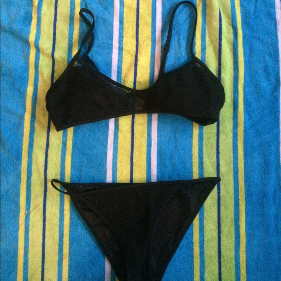 Black mesh Victoria secret swimsuit top L bottomsM - Picture 1 of 3