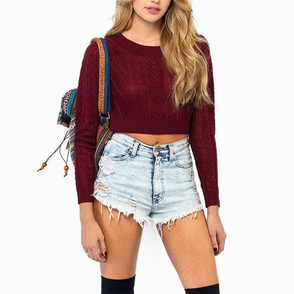 burgundy cropped sweater - Picture 2 of 2