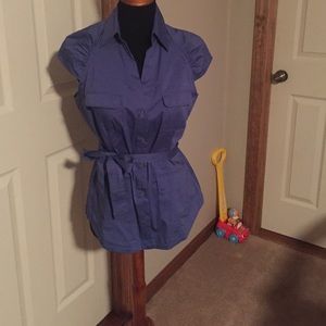NY&Co blue wrap dress shirt