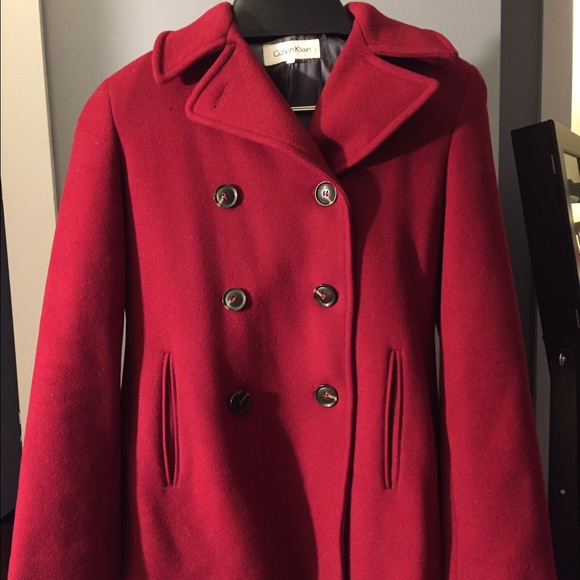 Calvin Klein red pea coat