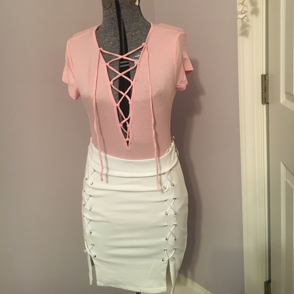 Pink Lace Up Bodysuit NOT A THONG